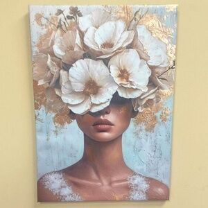 Flower head girl canvas wall decor